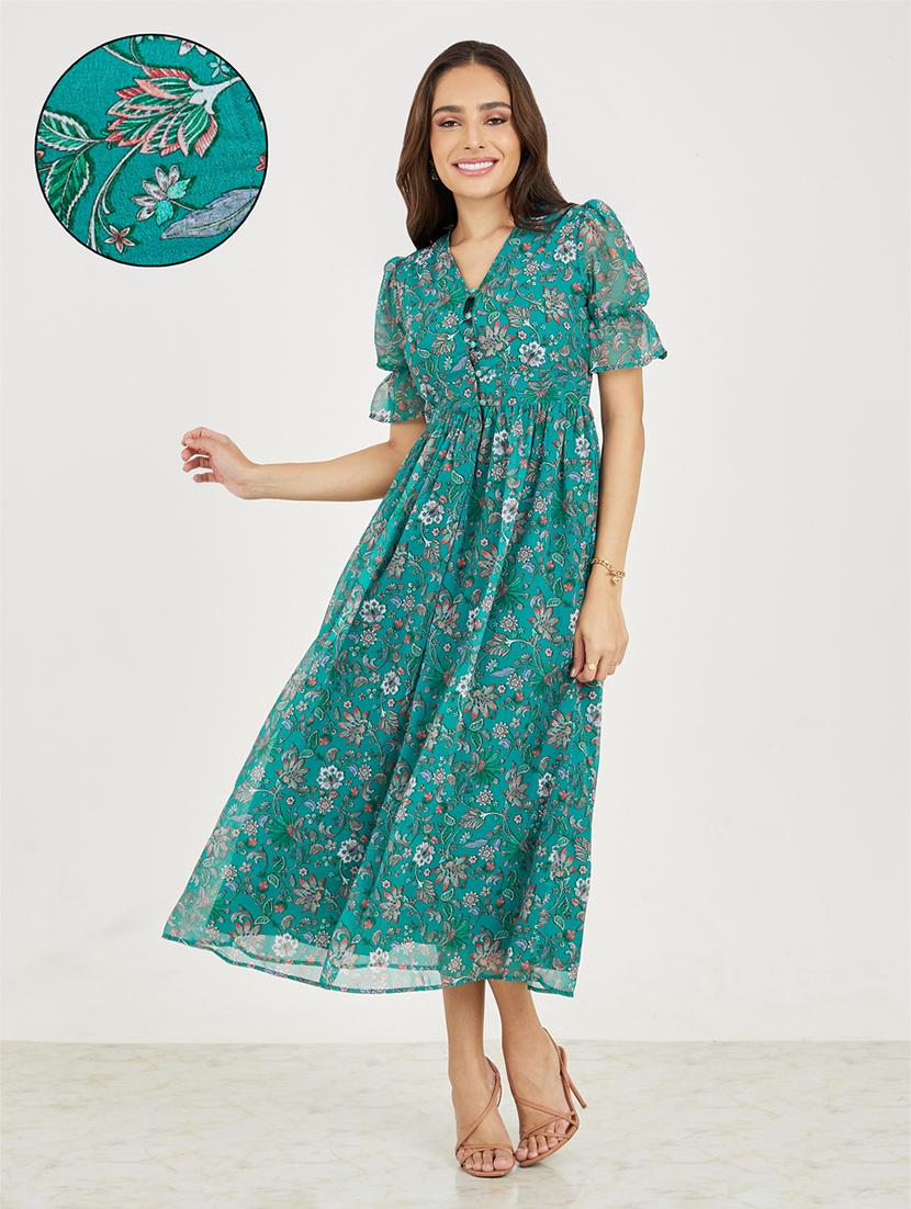 green polyester aline dress - 21334313 - Zoom Image - 0