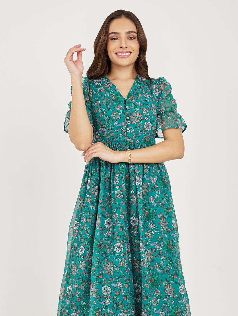 green polyester aline dress - 21334313 - Standard Image - 2