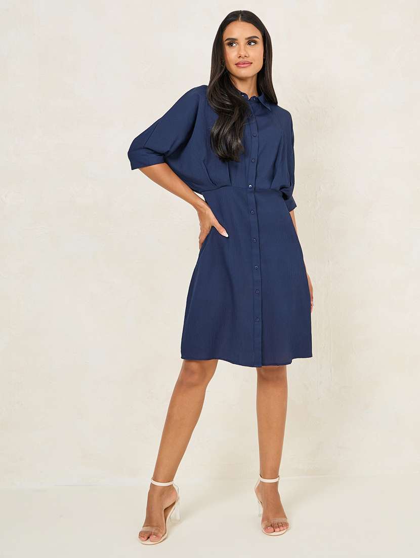 women navy blue polyester shirt dress - 21334317 -  Standard Image - 2