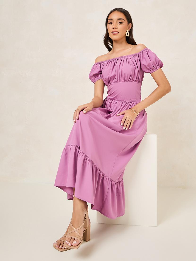 women purple polyester fit & flare dress - 21334327 - Standard Image - 2