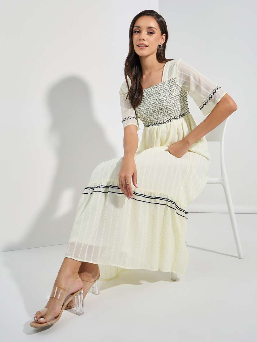 women off white polyester a-line dress - 21334328 -  Standard Image - 2