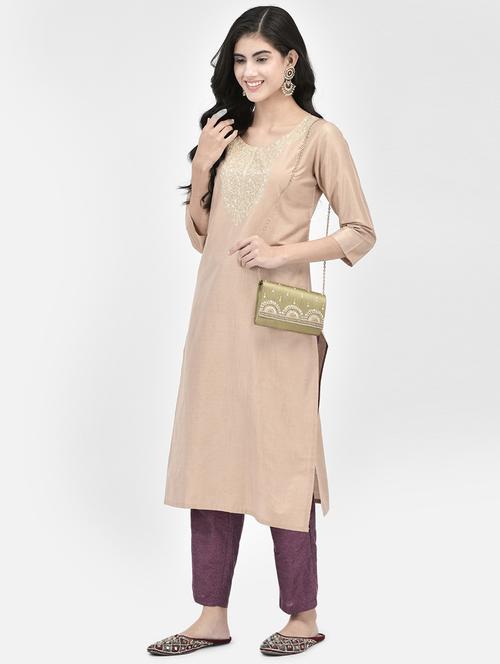 women three quarter sleeve straight kurta - 21334356 -  Standard Image - 0