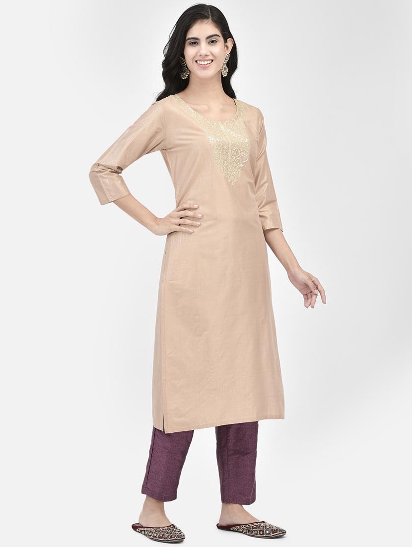 women three quarter sleeve straight kurta - 21334356 - Standard Image - 2
