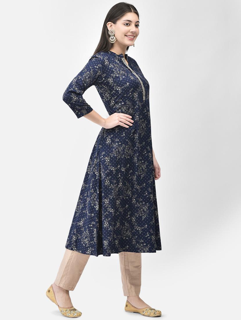 women three quarter sleeve a-line kurta - 21334367 - Standard Image - 2