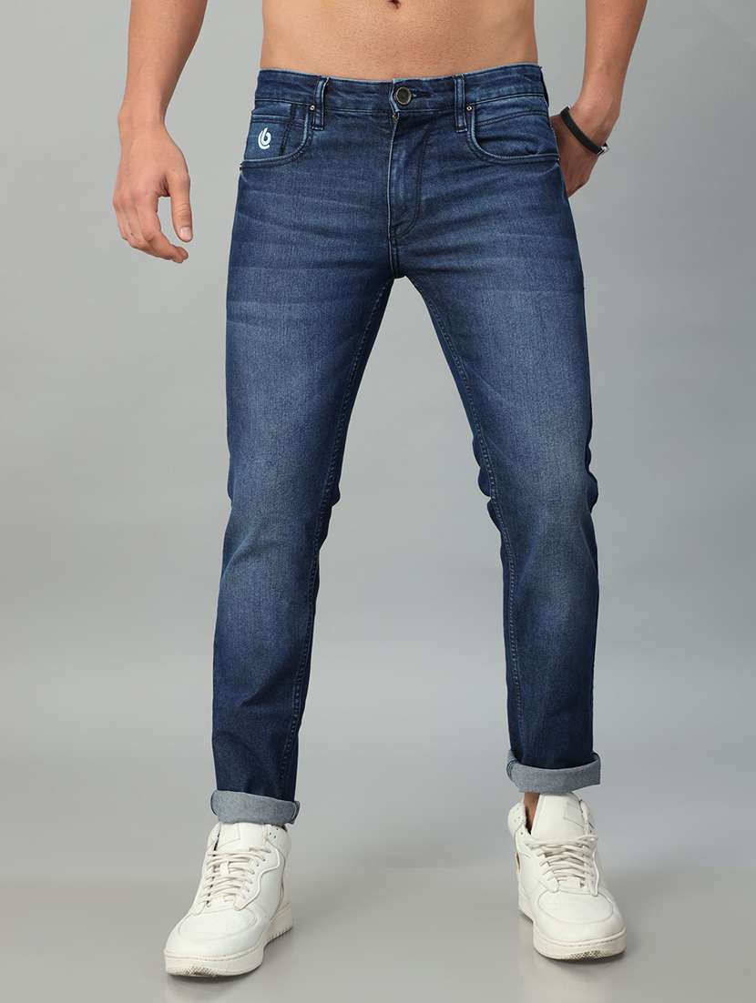 men mid rise plain jeans