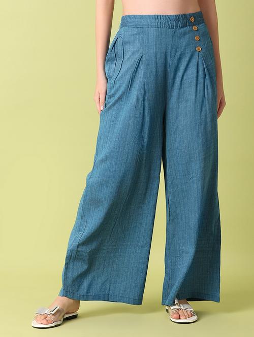 women blue solid palazzo - 21335875 - Standard Image - 0