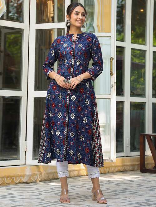 indigo rayon aline kurta - 21337666 -  Standard Image - 0