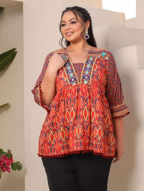 women orange cotton regular tunic - 21337678 - Standard Image - 2