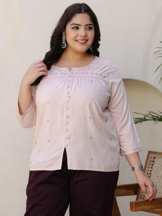 women beige rayon plus size tunic - 21337682 - Standard Image - 2