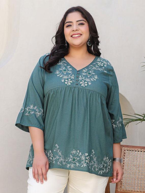 women green rayon plus size tunic - 21337684 - Standard Image - 2