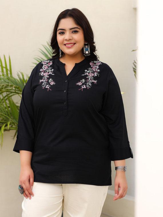 women black rayon plus size tunic - 21337689 - Standard Image - 2