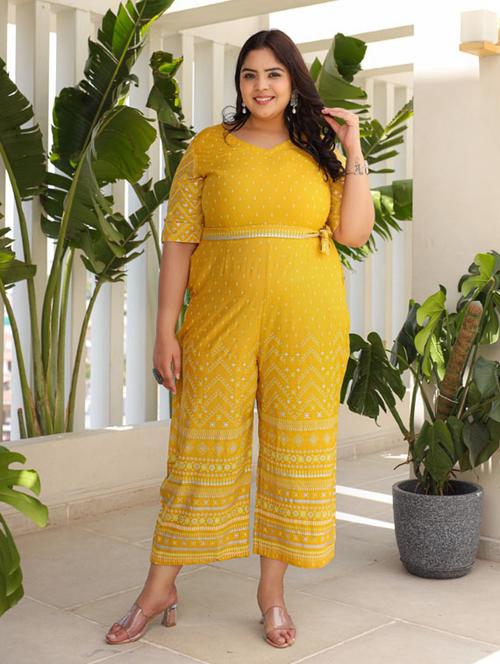 mustard printed full leg jumpsuit - 21337690 -  Standard Image - 0