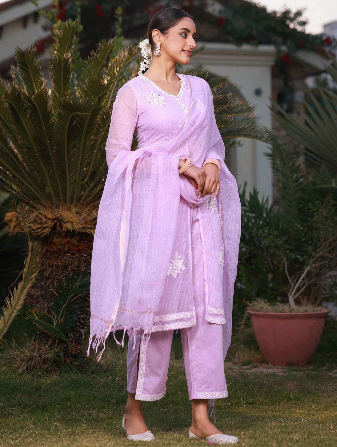 women three quarter sleeve kurta palazzo with dupatta set - 21337703 -  Standard Image - 2
