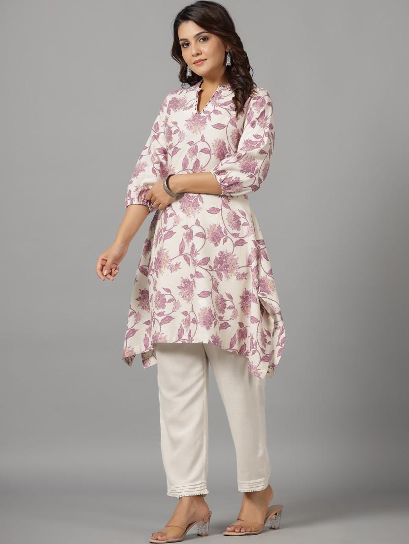 lavender cotton flared kurta - 21337717 - Standard Image - 2