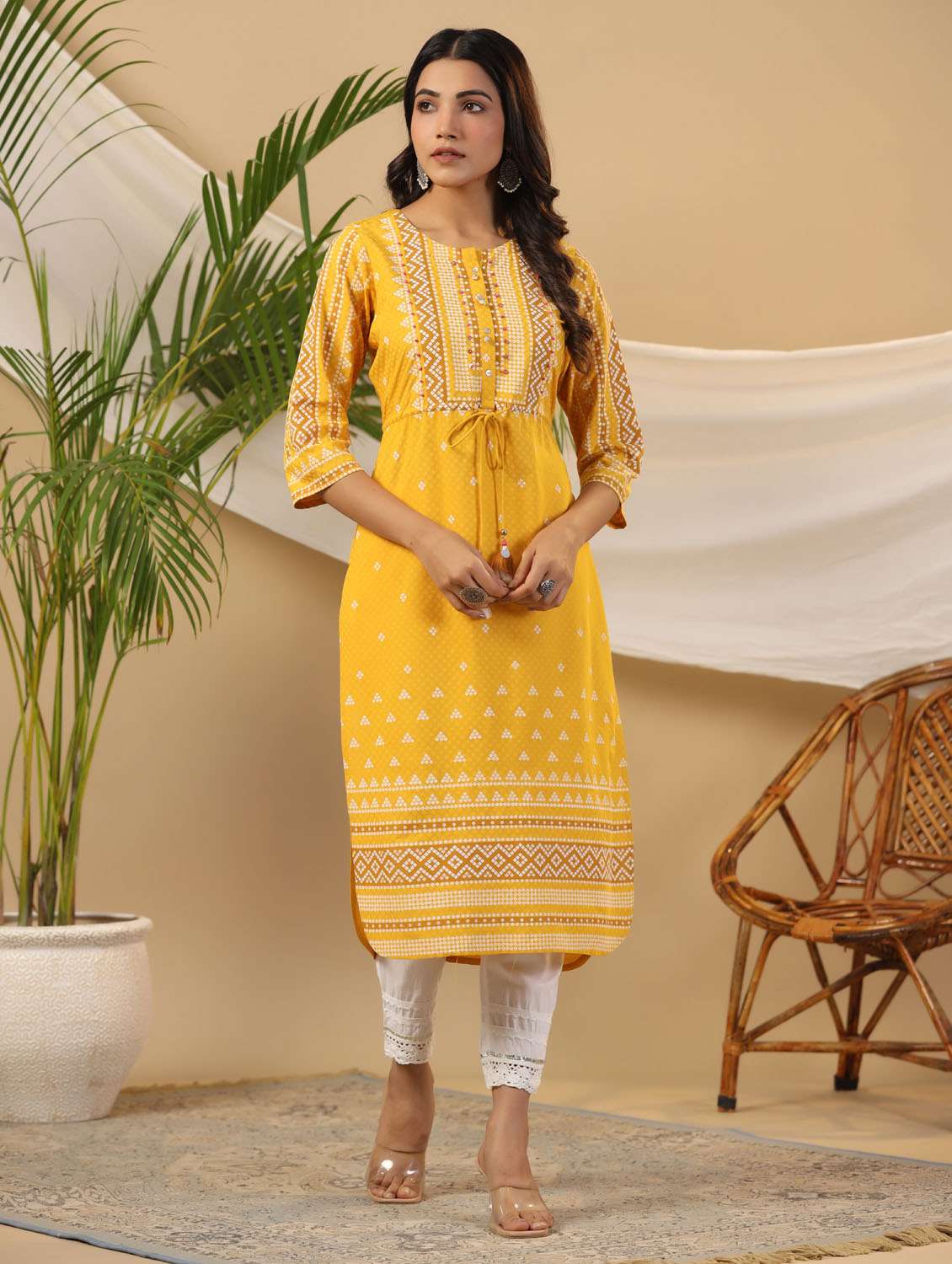 mustard rayon straight kurta