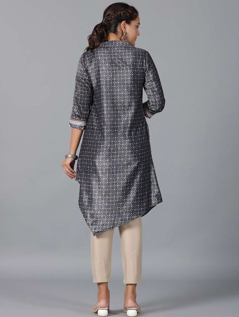 women geometric print asymmetric kurta - 21337732 -  Standard Image - 2