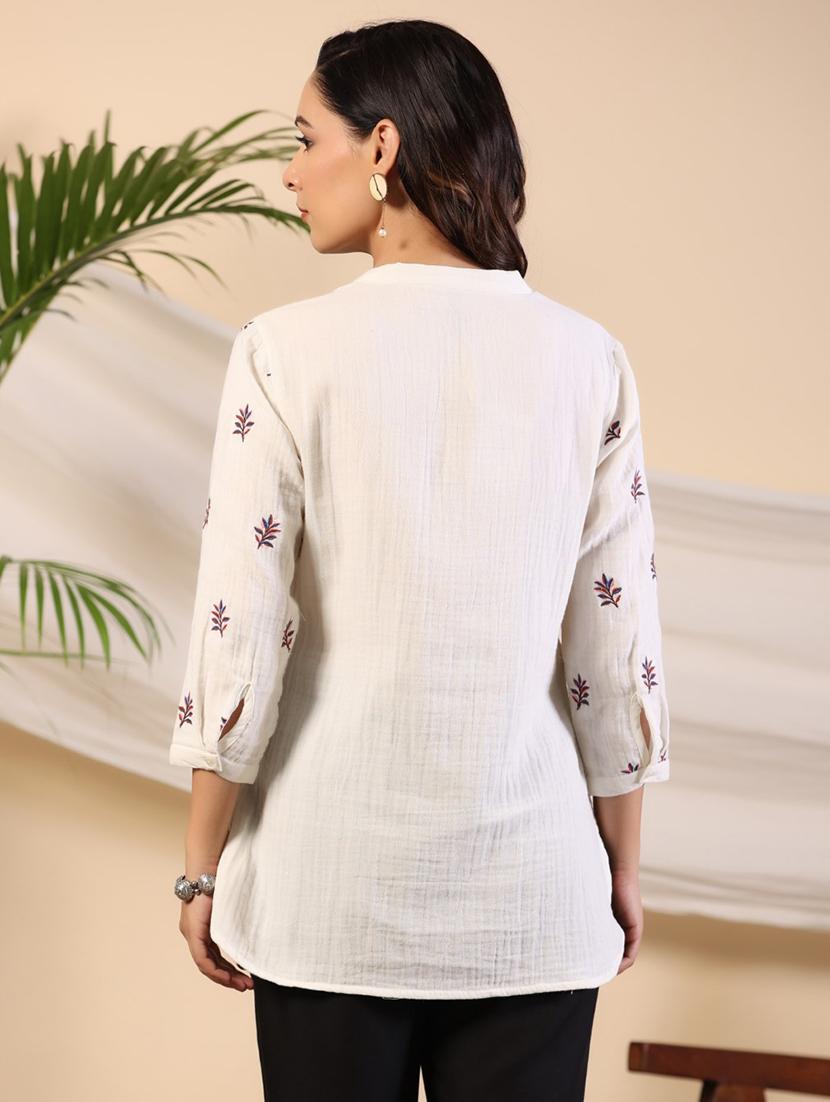women white cotton high low tunic - 21337771 - Standard Image - 2