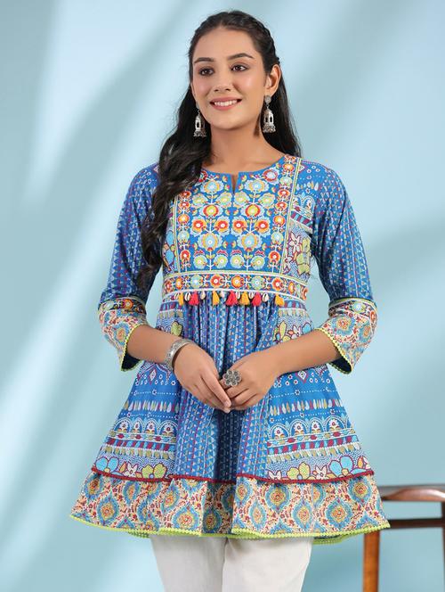 women blue cotton peplum tunic - 21337772 -  Standard Image - 0