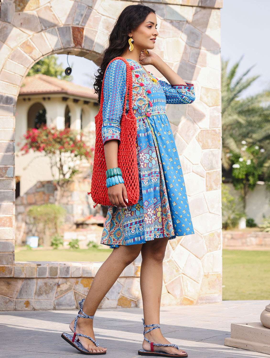 blue floral printed a-line ethnic dress - 21337814 - Standard Image - 2