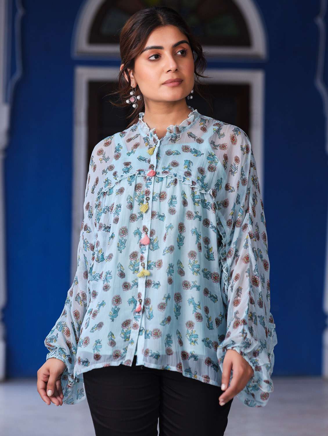 blue printed regular tunic