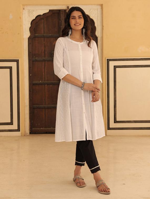 women three quarter sleeve a-line kurta - 21337832 - Standard Image - 2