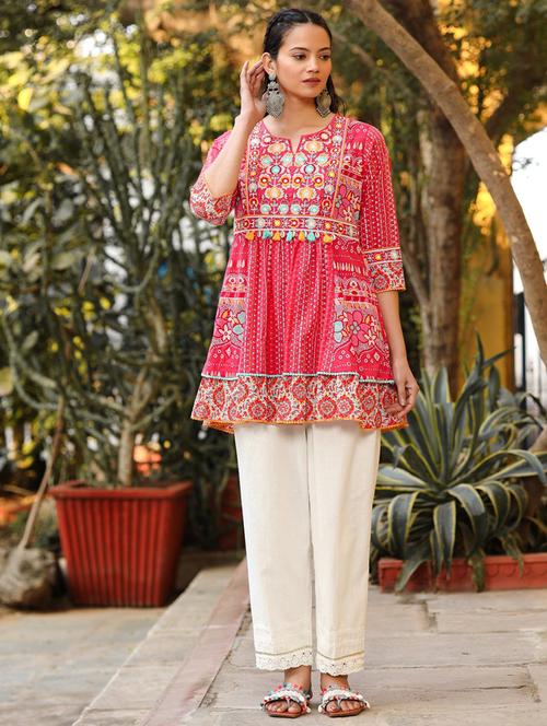 women pink cotton peplum tunic - 21337835 - Standard Image - 0