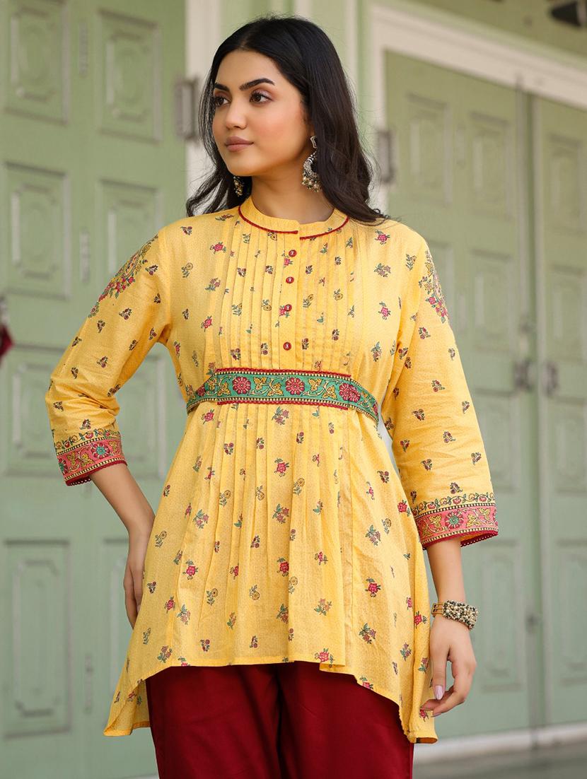 women yellow cotton peplum tunic - 21337843 - Zoom Image - 0
