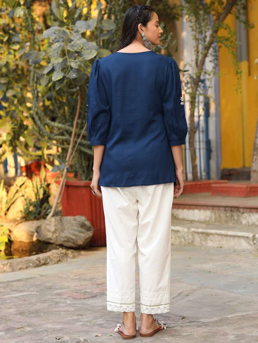 women navy blue rayon a-line tunic - 21337849 - Standard Image - 2