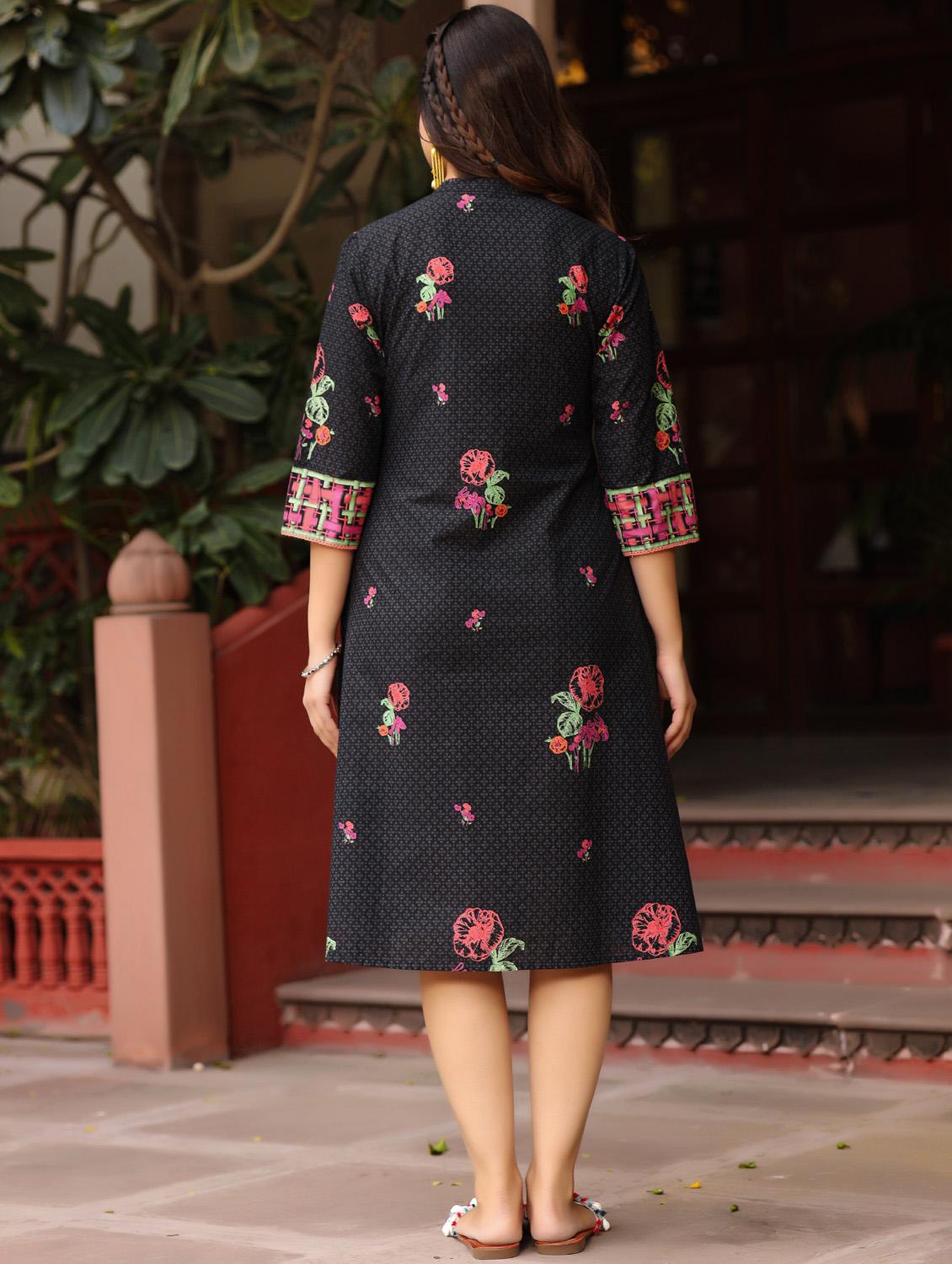 black floral printed ethnic dress - 21337957 - Standard Image - 2