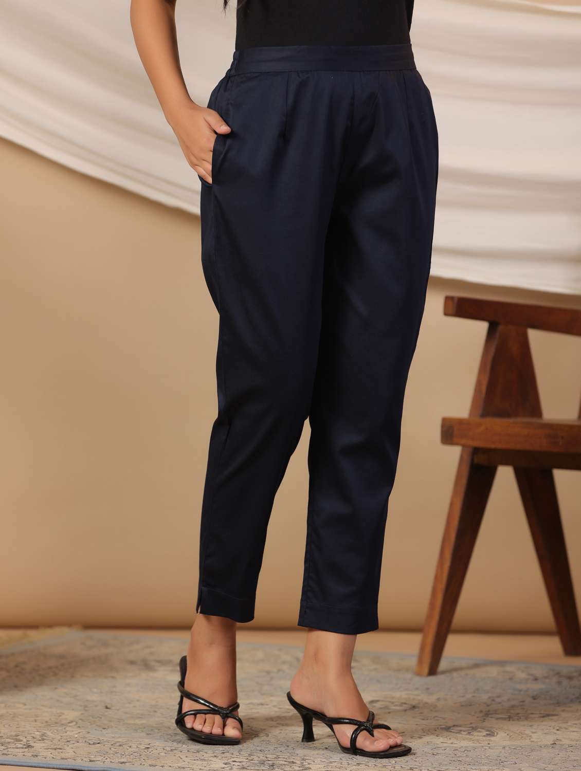 women solid mid rise cigarette pant - 21337975 -  Standard Image - 2