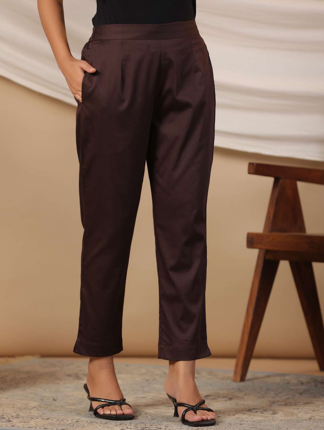 women solid mid rise cigarette pant - 21337976 -  Standard Image - 2