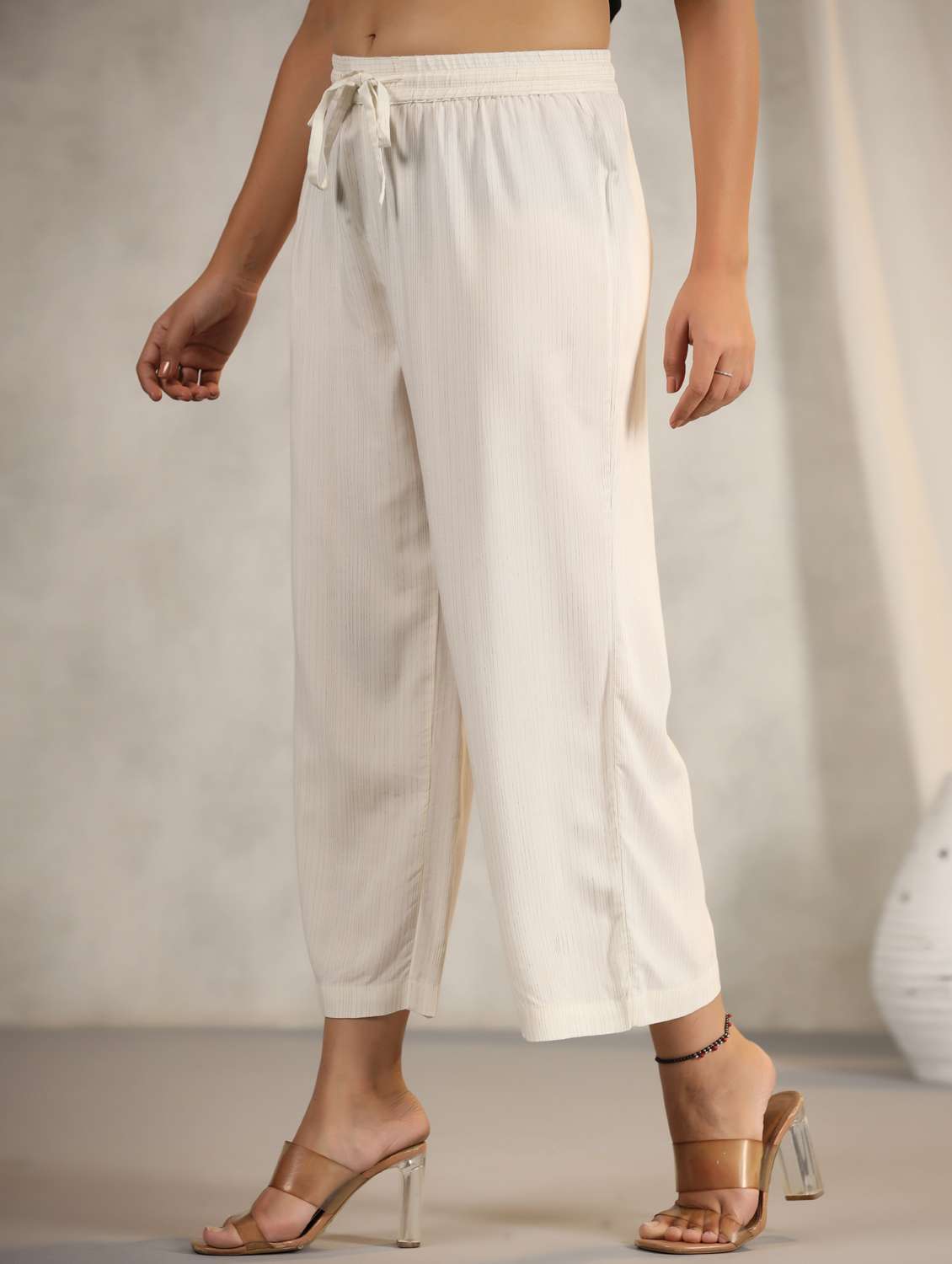 beige solid flared palazzo - 21337985 -  Standard Image - 2