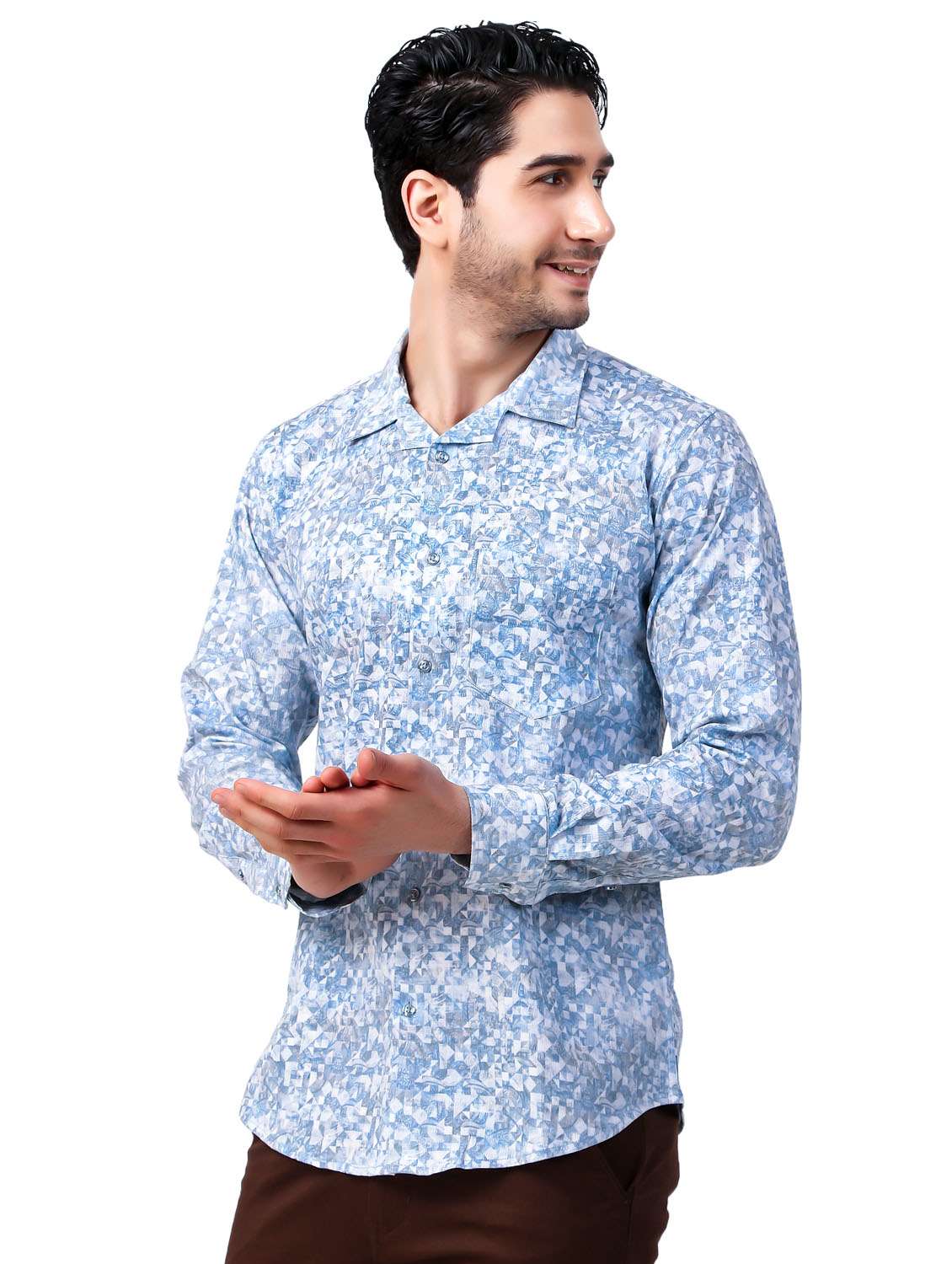 light blue printed casual shirt - 21338063 -  Standard Image - 2