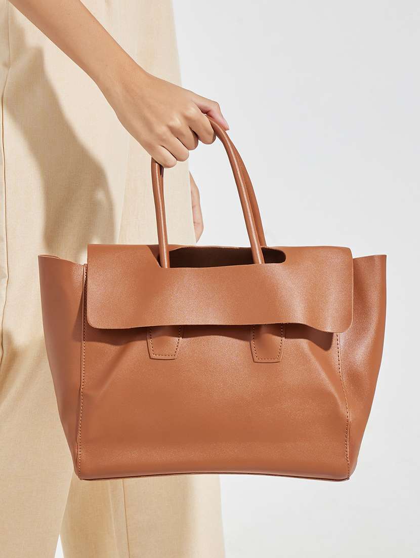 Women Brown Polyester Regular Tote Bag