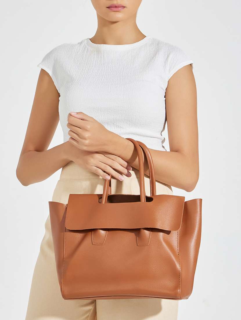 Women Brown Polyester Regular Tote Bag