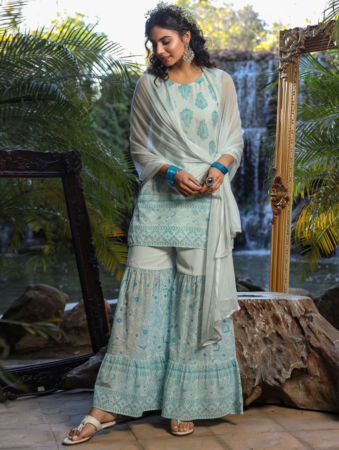 women kurta sharara set with dupatta