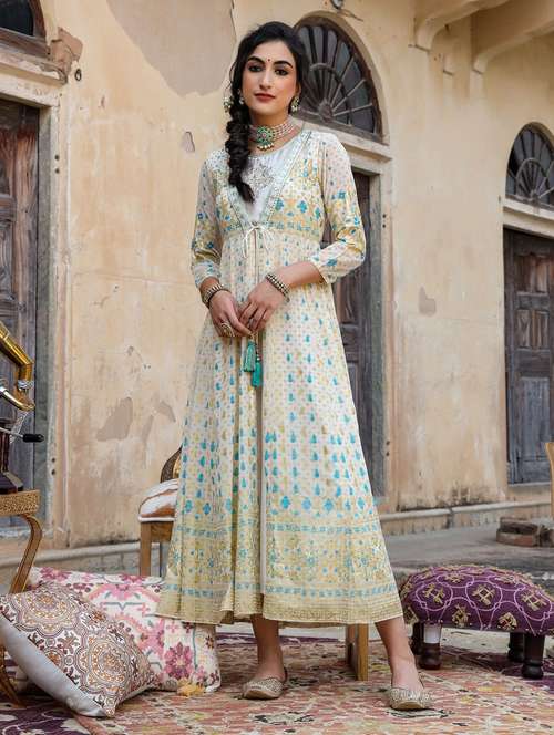 Women Beige Round Neck Fit & Flare Dress