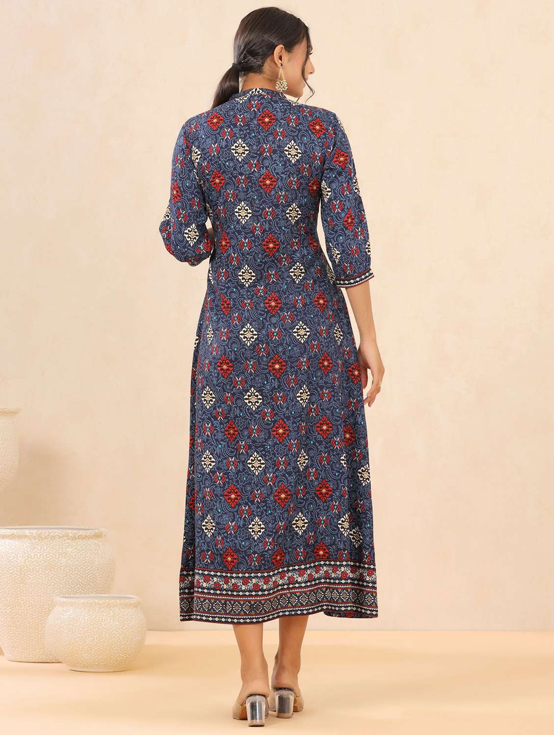 blue printed rayon ethnic dress - 21338625 -  Standard Image - 2