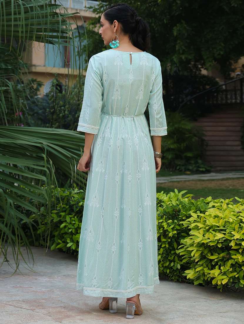 women sea green round neck fit & flare dress - 21338632 -  Standard Image - 2