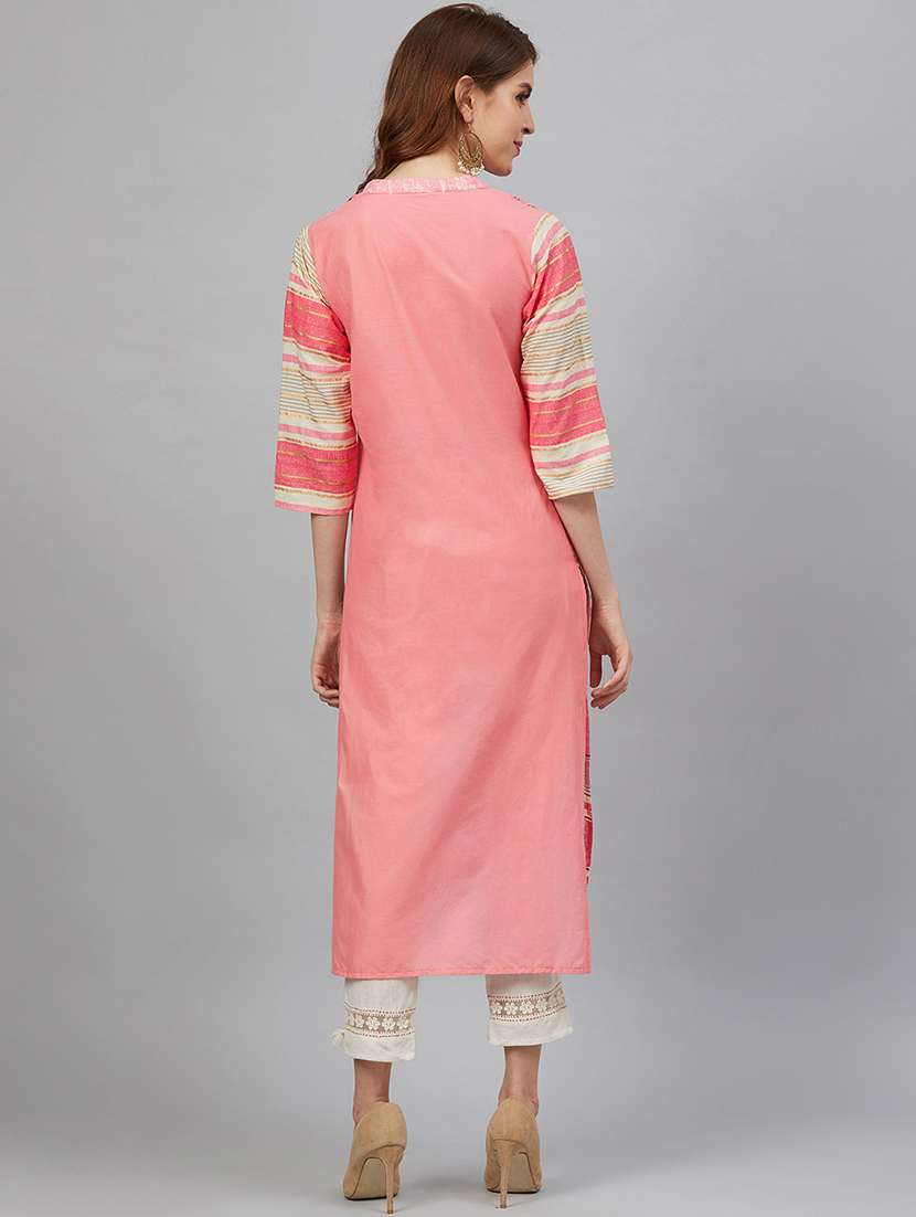 women three quarter sleeve straight kurta - 21338689 -  Standard Image - 2