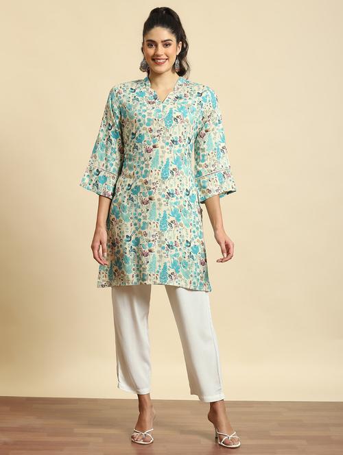 blue rayon straight kurta - 21339299 - Standard Image - 0
