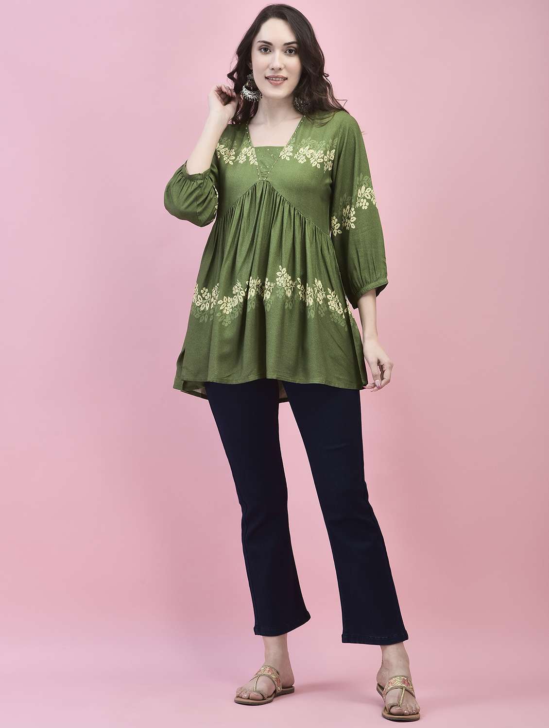 women green rayon flared tunic