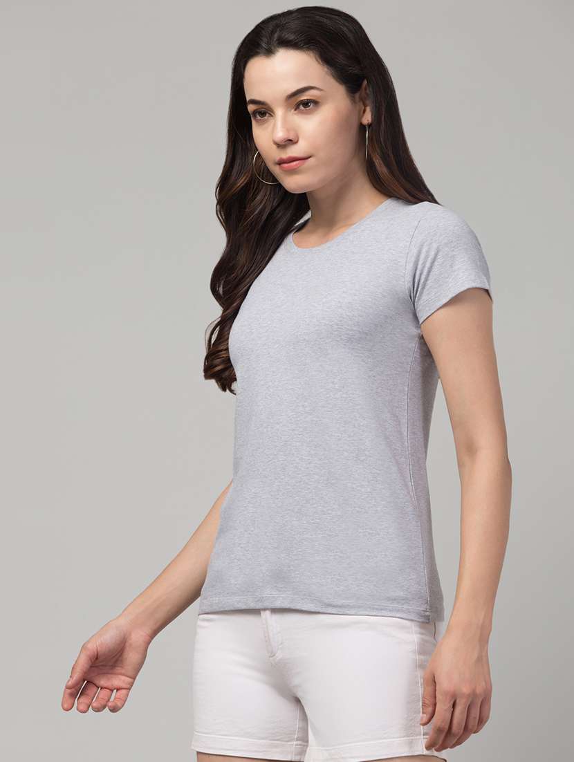 women solid short sleeves plain t-shirt - 21339467 - Standard Image - 2