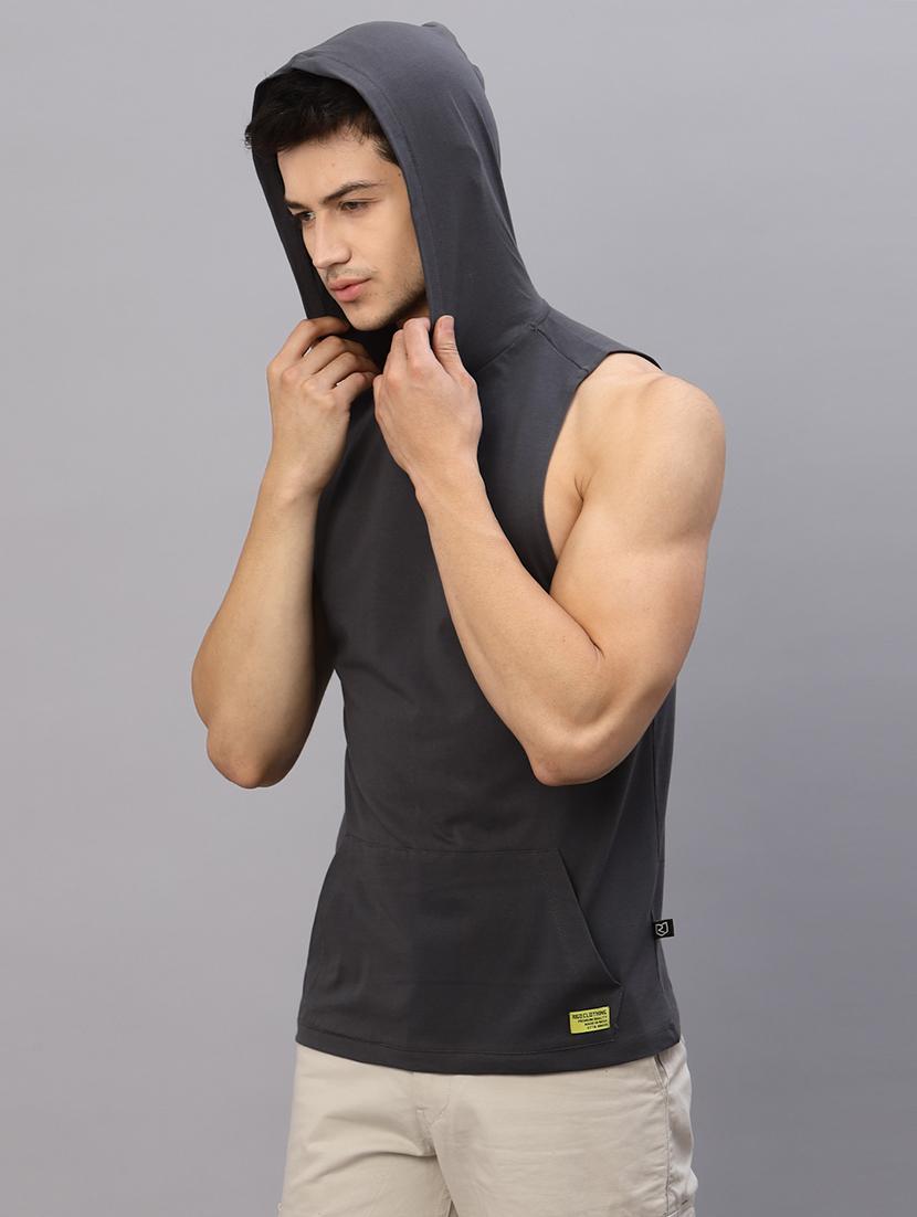 men plain sleeveless t-shirt with hood neck - 21339611 - Zoom Image - 0