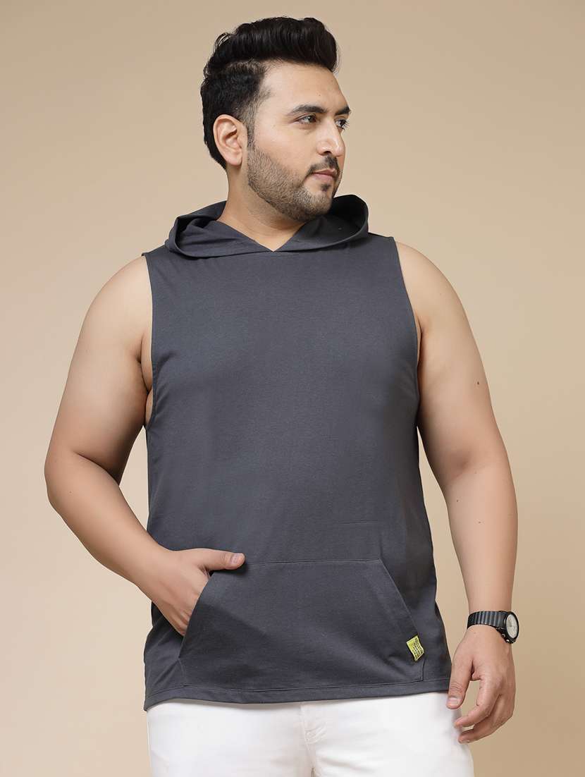 men grey jersey hooded t-shirt