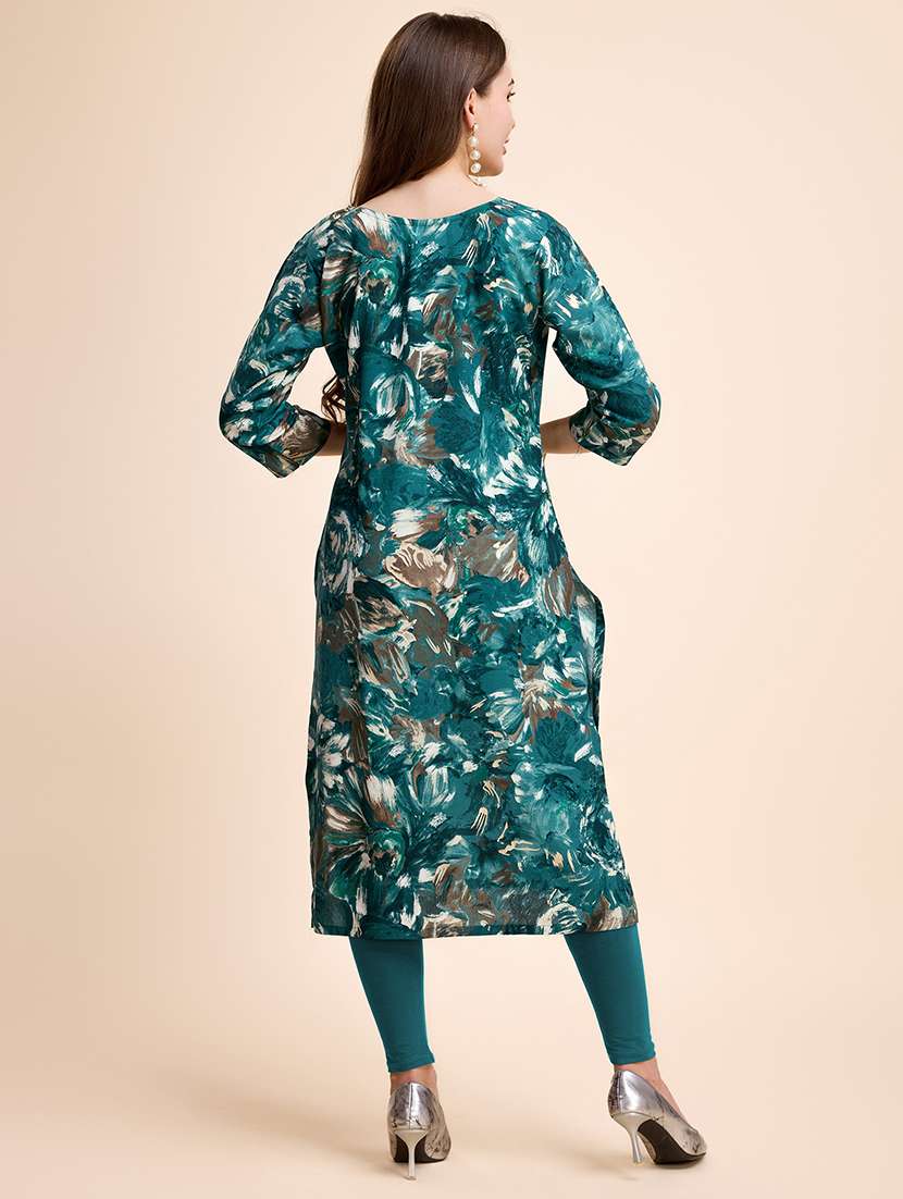 women three quarter sleeve straight kurta - 21339785 -  Standard Image - 2