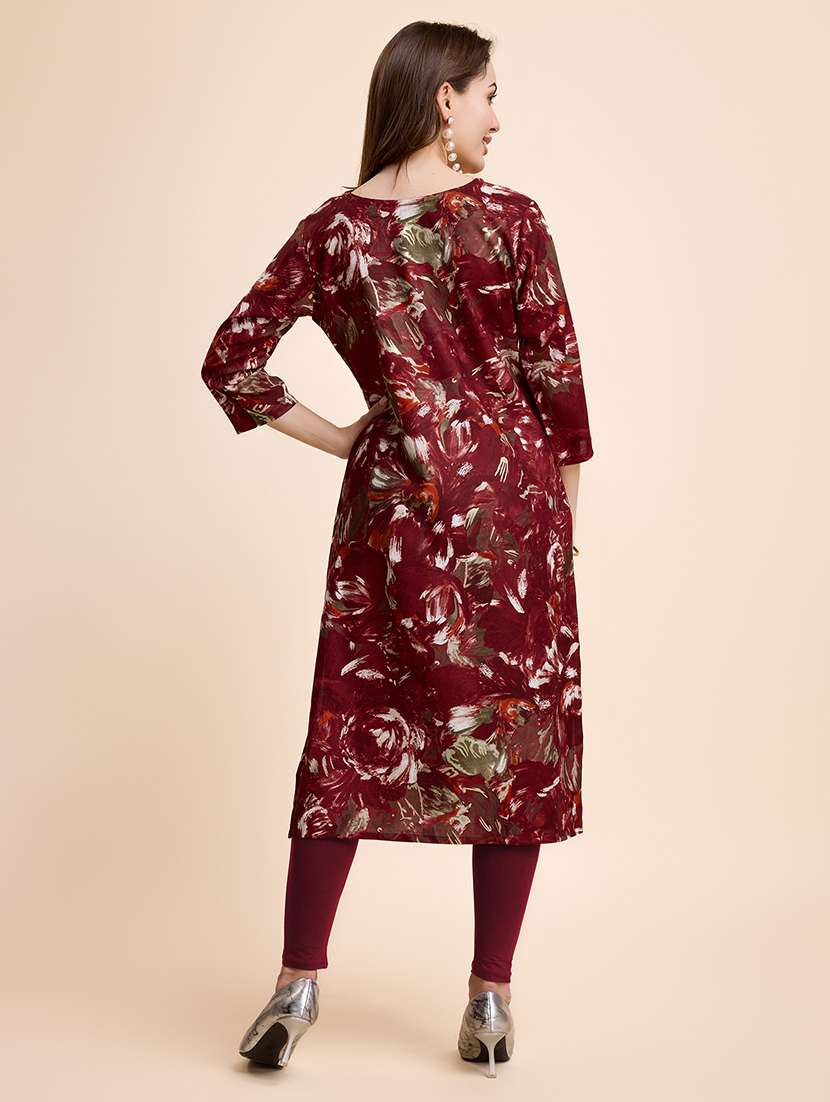 women three quarter sleeve straight kurta - 21339786 -  Standard Image - 2