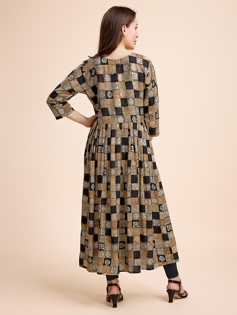 women three quarter sleeve printed flared kurta - 21339795 - Standard Image - 2