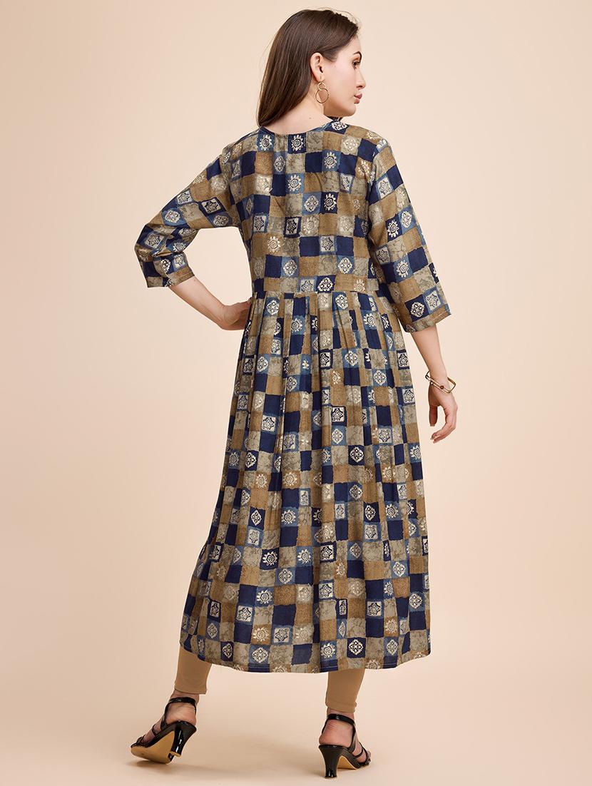 women three quarter sleeve flared kurta - 21339798 - Standard Image - 2
