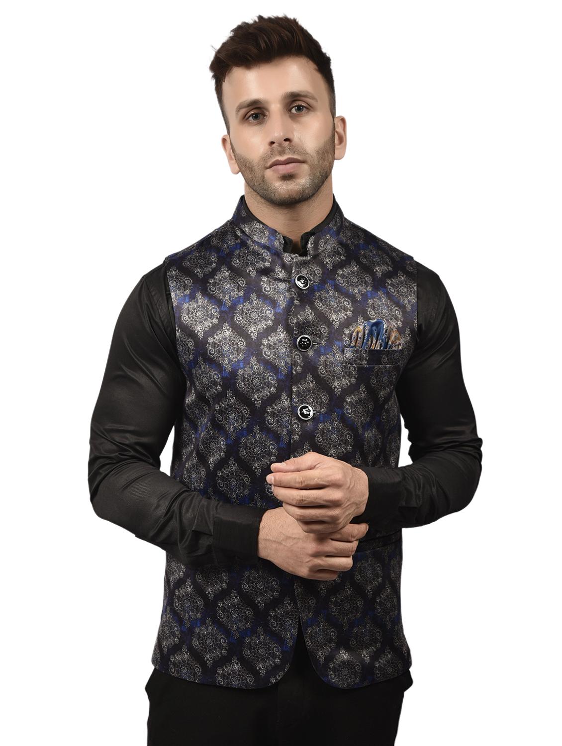 men mandarin neck printed nehru jacket - 21340549 - Zoom Image - 0